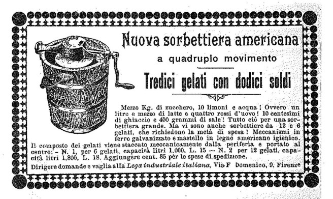 - Advertisement for 'new American sorbet maker' - image from: A. Capatti & M. Montanari Italian cuisine: a cultural history -